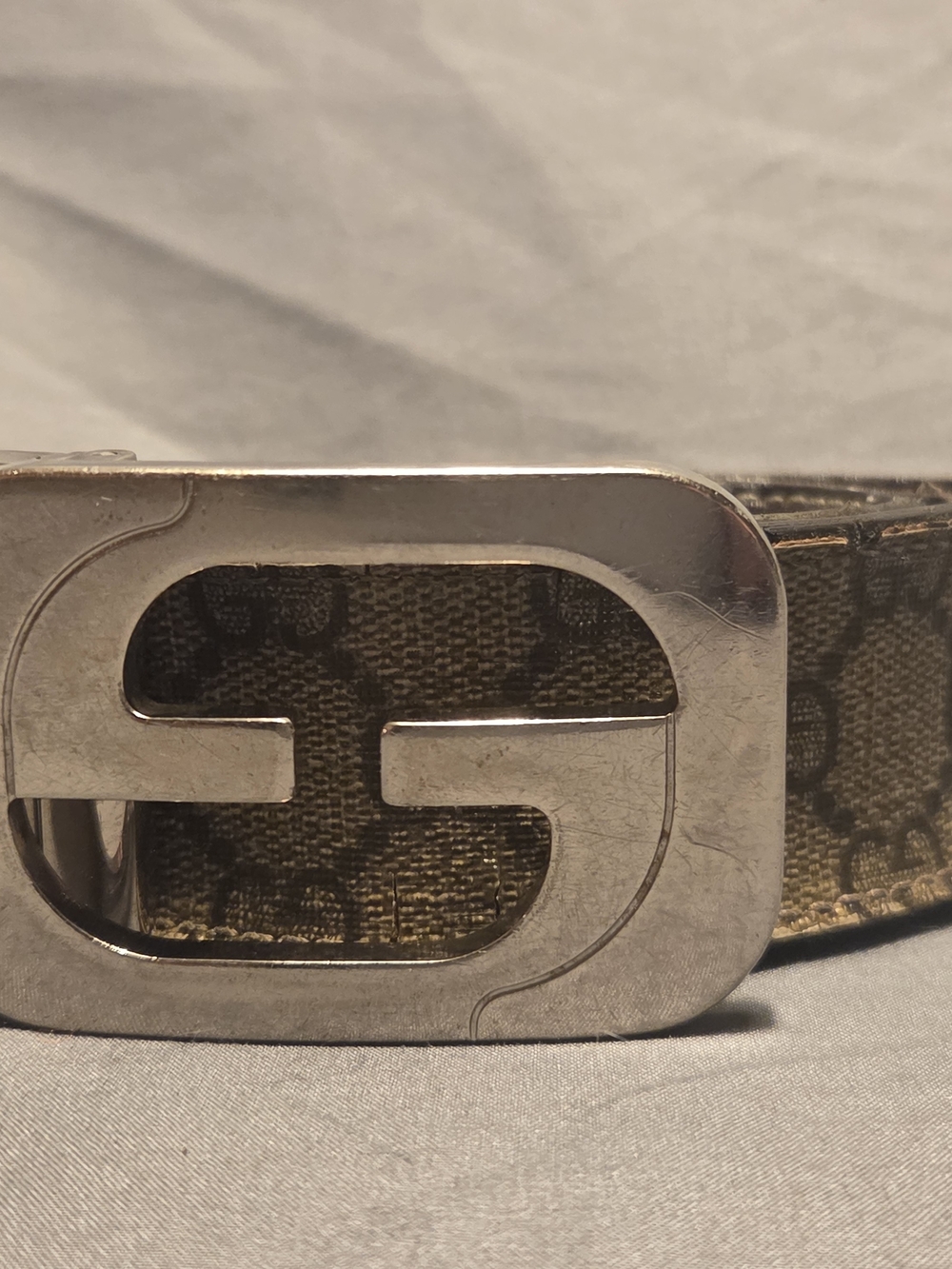 Gucci Brown Monogram Canvas Belt with Silver-Tone G Buckle